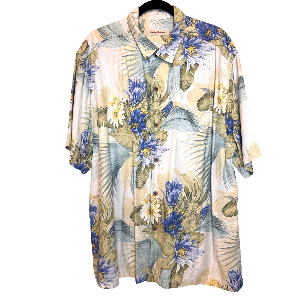 Tommy Bahama 100% Silk Hawaiian Shirt XL Tropical Floral Beach Short‎ Sleeve